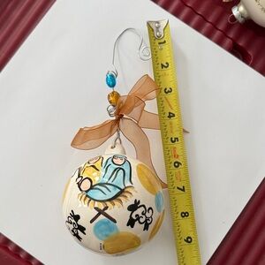 Hand-Painted Nativity Scene Ornament with Ribbon